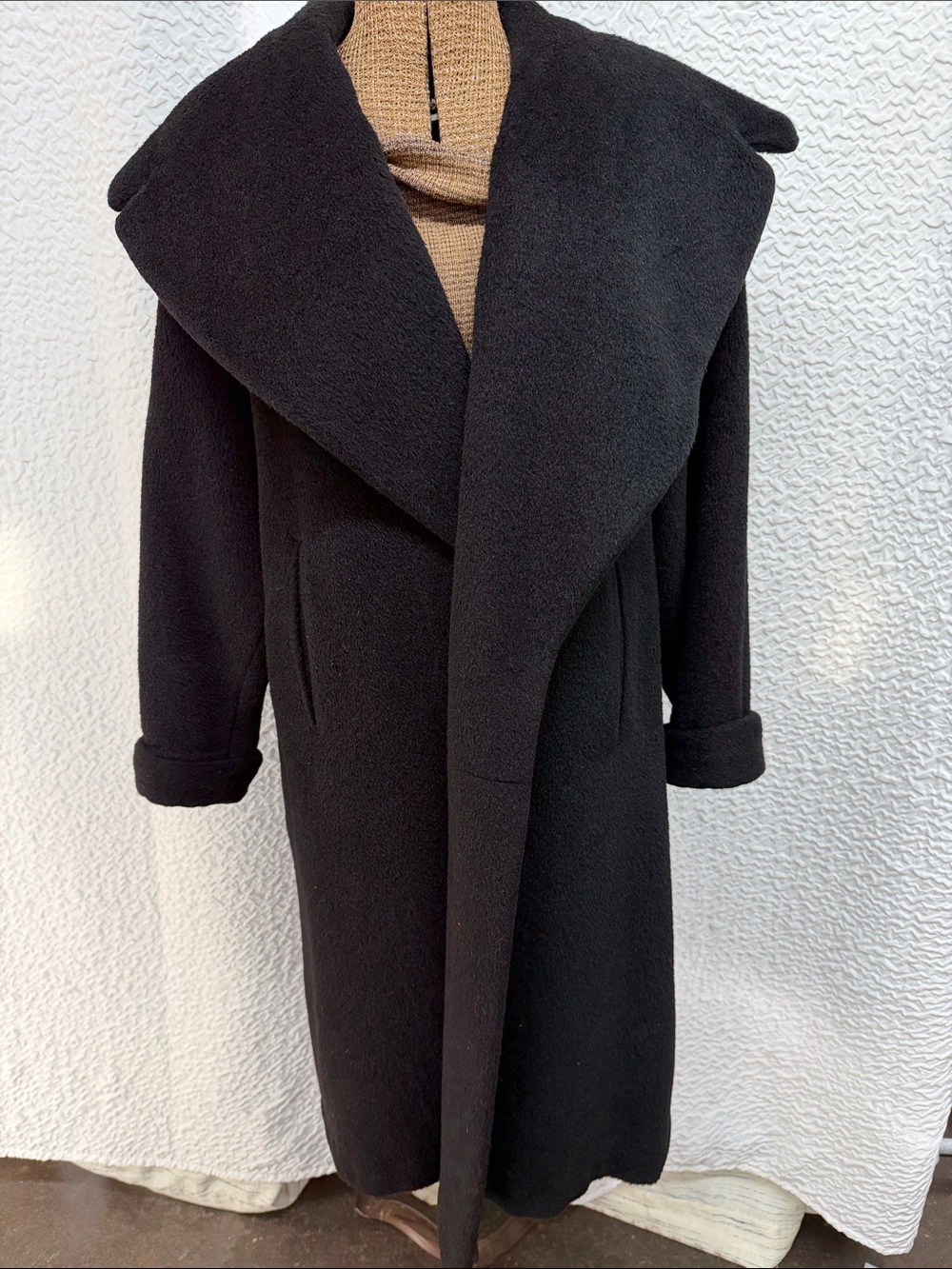 Vintage 1950s Forstmann Black Virgin Wool Opera Coat Oversized Shawl Collar 8/10
